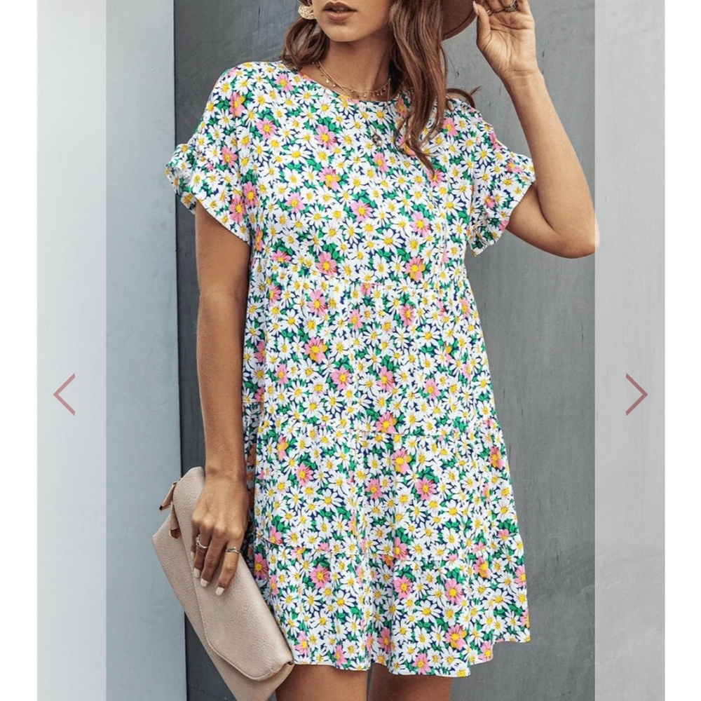 Boho Vintage Floral Short-sleeve Babydoll Dress